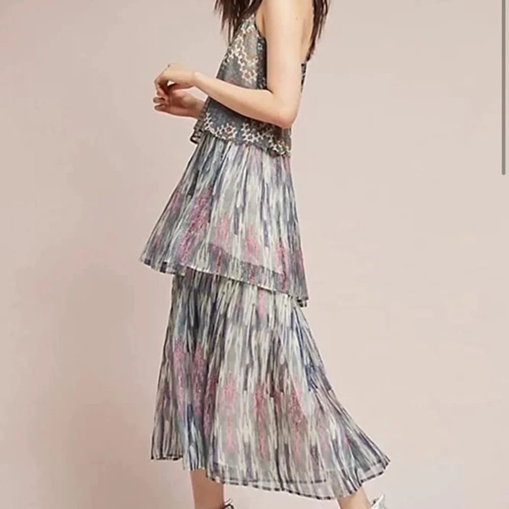 Anthropologie meadow rue tiered metallic dress